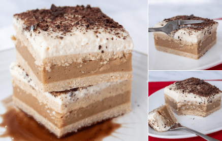 Rețetă fitness: Prăjitură 3bit cu budincă de caramel și topping de brânză dulce