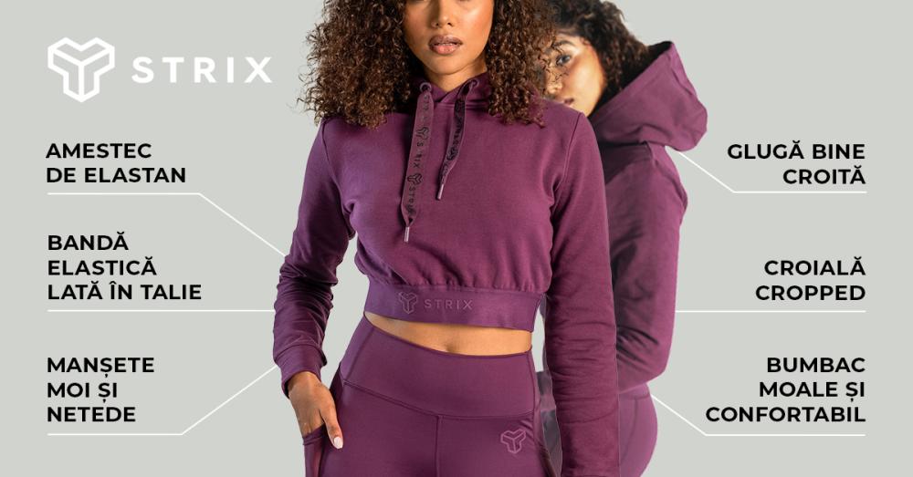 Hanorac pentru femei Essential Cropped Hoodie Plum - STRIX